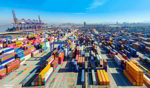 Containers at ocean port waiting to clear customs