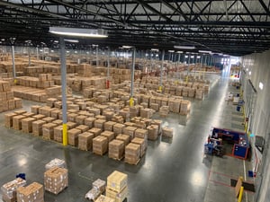 Interior of a large bulk storage warehouse