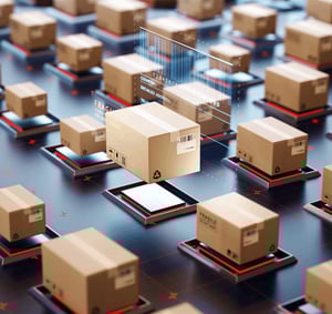 A group of small parcel boxes undergoing the fulfillment process