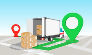 Illustration of Cargo Truck Delivering Packages Locally - Smart Warehousing