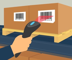 Illustration of Operator Scanning Barcode on Box - Smart Warehousing